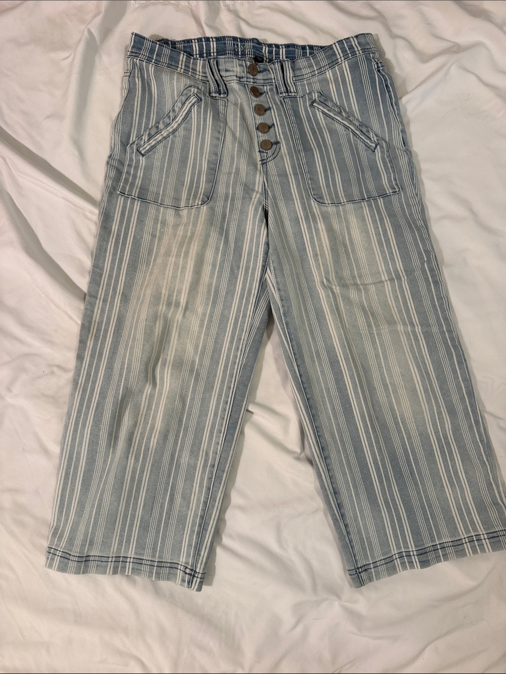 DG2 by Diane Gilman Light Blue & White Striped Cropped Jeans